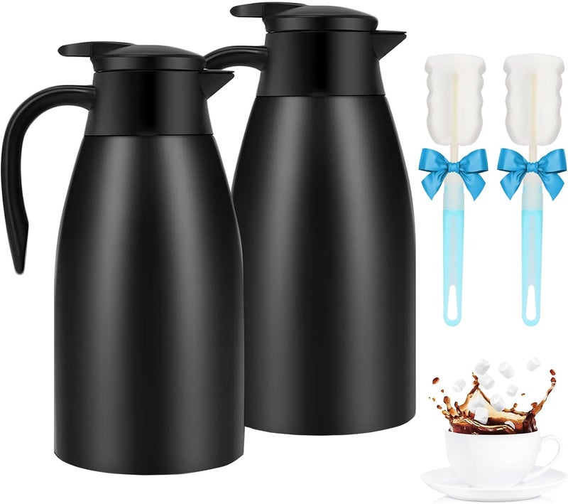 GearRoot 2pcs 70oz Coffee Carafe Airpot Insulated Coffee Urn Stainless Steel Vacuum Thermal Pot Dispenser for Coffee, Hot Water, Tea, Hot Beverage - Keep 12 Hours Hot, 24 Hours Cold (Black) - Image 1